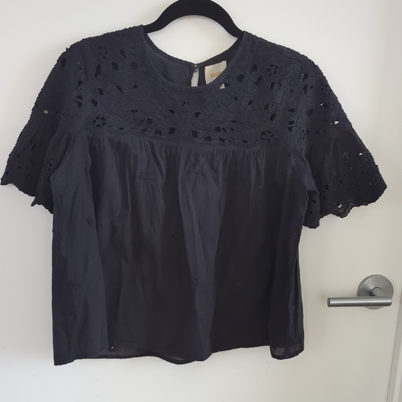 Maeve Tops - Maeve Black Eyelet Blouse